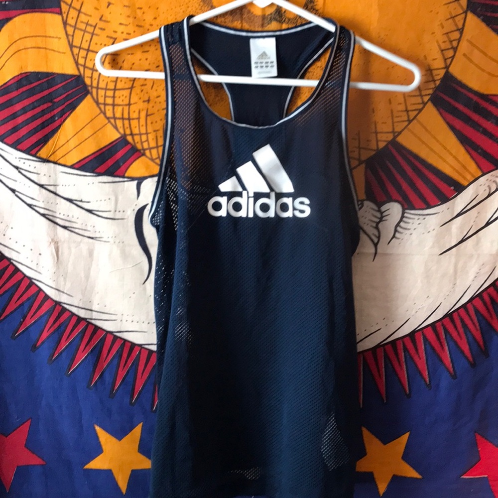 Navy Blue Mesh Adidas Work Out Top